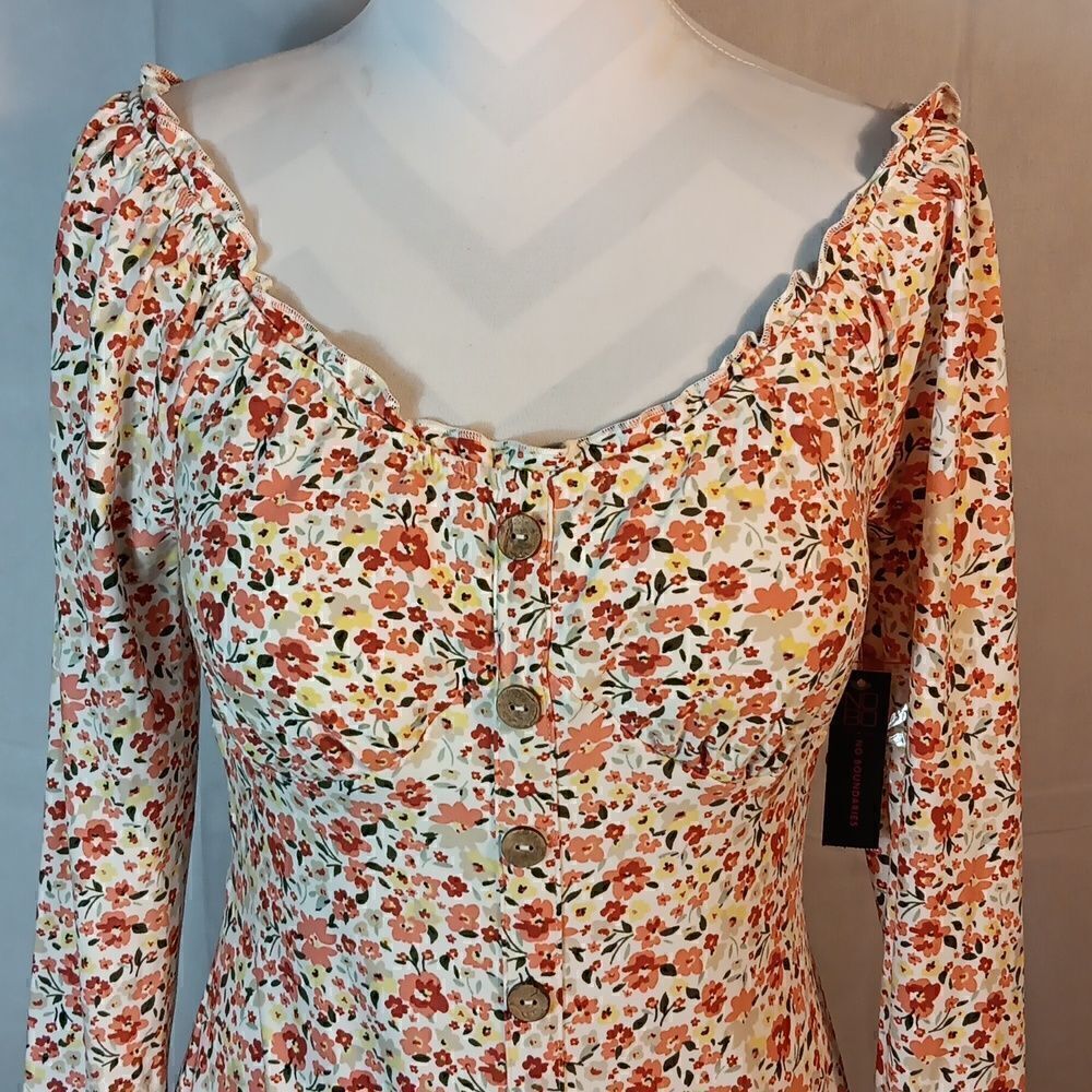 Fall Floral Long Sleeve Above The Knee Dress - Picture 2 of 7